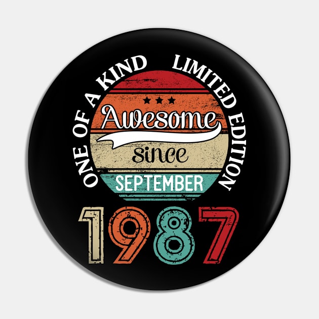 Happy Birthday 33 Years Old To Me Awesome Since September 1987 One Of A Kind Limited Edition Pin by joandraelliot