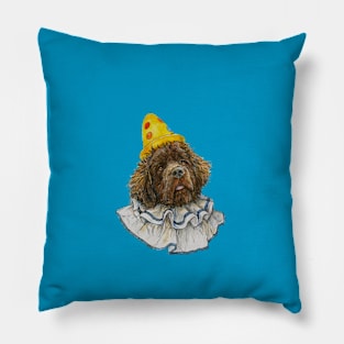 Newfoundland Dog Clown in Yellow Hat Pillow