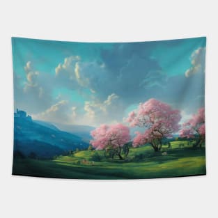 Fantasy Spring Landscape King Arthur Inspired Wall Art  "Spring in Camelot" by Rowein the StarCatcher Tapestry
