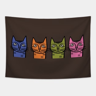 Quirky Multi Color Cats - Midcentury Illustration Tapestry