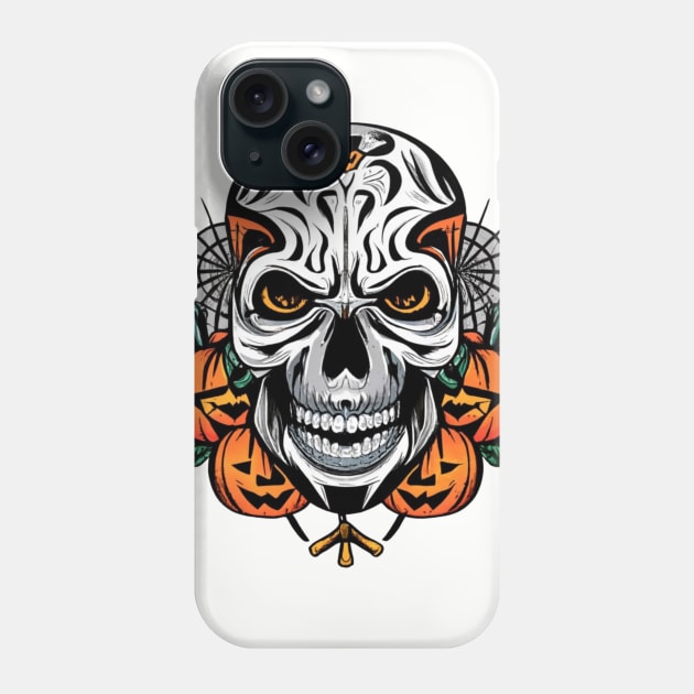 Halloween Skull with Pumpkins Phone Case by emblemat2000@gmail.com