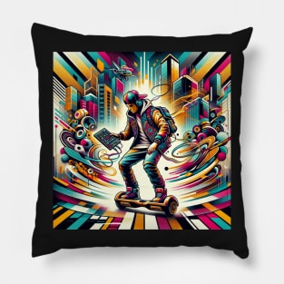 Futuristic Beat Navigator: Urban Soundscapes Pillow