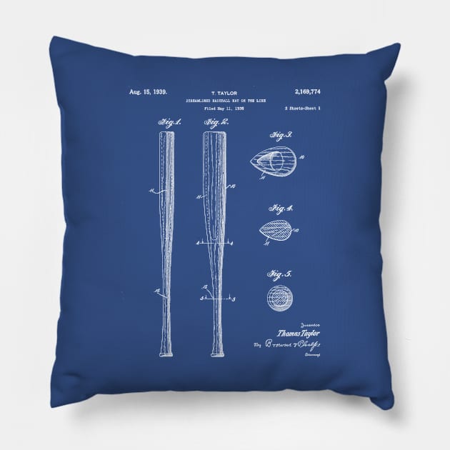 Baseball Bat Patent - Baseball Art - Blueprint Pillow by patentpress