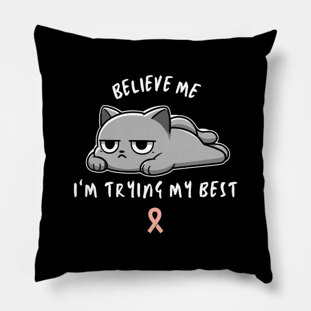 Uterine Cancer Warrior Cat With Awareness Ribbon Pillow by GiftTrend