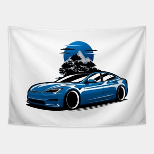 Blue Model S Plaid Tapestry