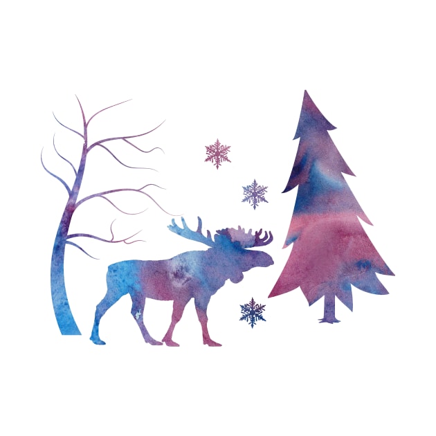 Moose Deer Winter Art Snowflakes by BittenByErmines