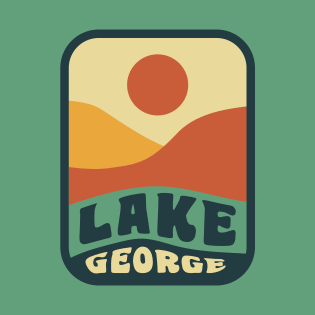 Lake George Adirondacks New York Retro Sunset Badge by PodDesignShop