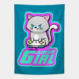 Gamer Girl Cat Tapestry