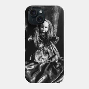 creepy  doll in black and white Phone Case