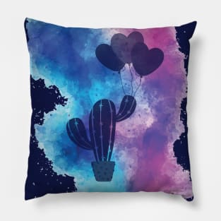 Cactus are my valentine. Heart ballons on watercolor painting Pillow