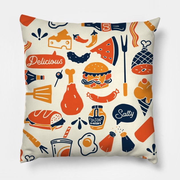 Cool, Colorful & Fun Retro Diner Food Pattern Design Pillow by The Whiskey Ginger