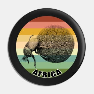 Dung Beetle Pushing Dung Ball on Vintage Retro Africa Sunset Pin