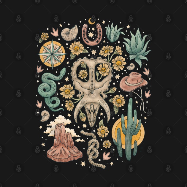 The Desert Sunflowers | Dinosaur Skull Southwest Art by OMEGAFAUNA