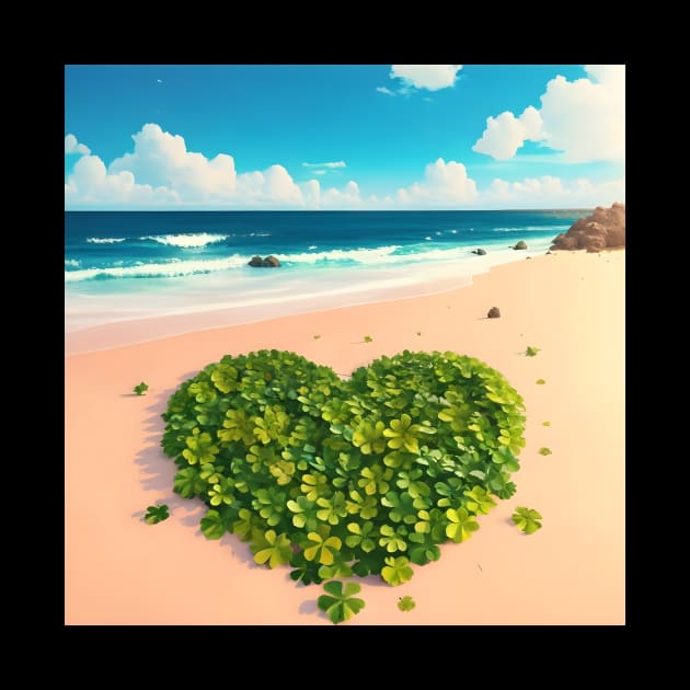 Heart Shaped Four Leaf Clover Patch On Beach 4 by MiracleROLart