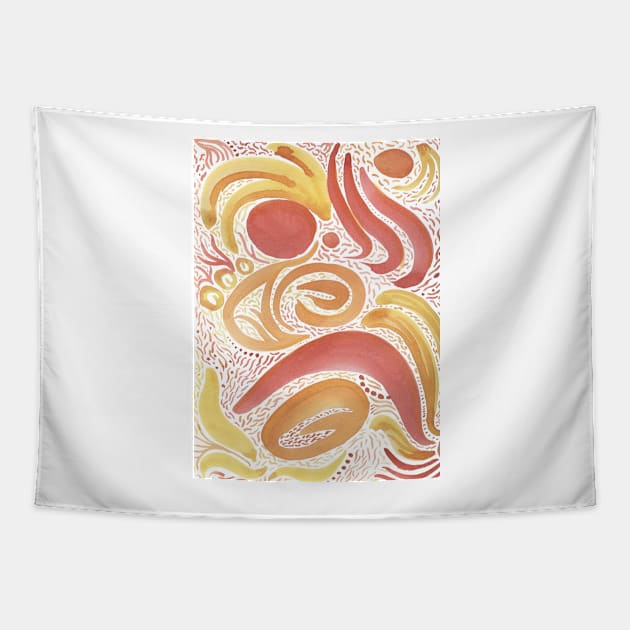 Yellow and Red Abstract Watercolor Paisley Tapestry by gloobella