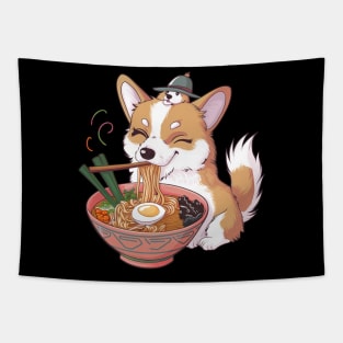 Cute Anime Corgi Dog Eating Ramen Noodles Tapestry