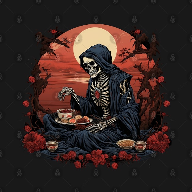 Halloween Grim reaper Samuri eating a feast by Danielleroyer