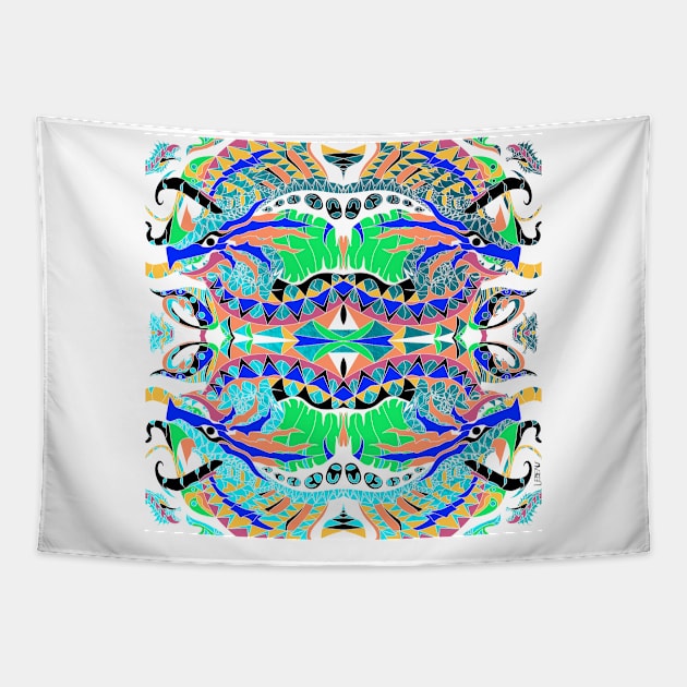 kaiju kraken zentangle in ecopop pattern in madness Tapestry by jorge_lebeau