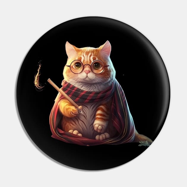 Cute Wand Wizard Cat Pin by TriHarder12