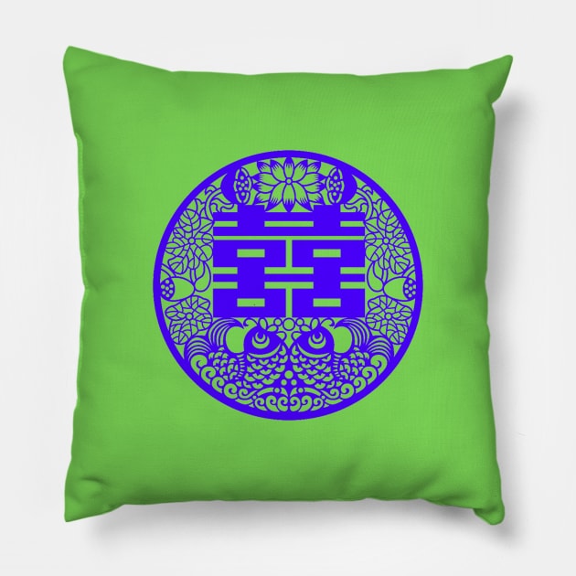 Double Happiness Lime Green with Deep Purple Symbol - Happy Hong Kong Pillow by CRAFTY BITCH