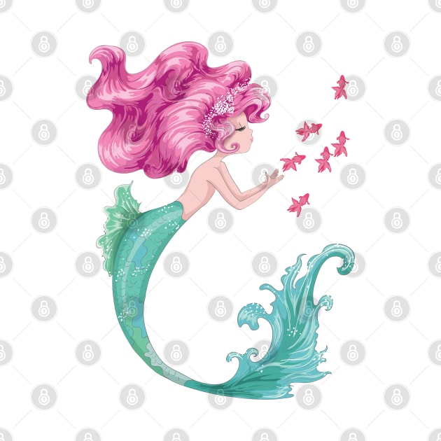 Cartoon Mermaid Pink Hair Fish by Jim N Em Designs