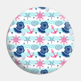 Nautical Wheel Anchor Pattern Pink Blue Aqua Pin