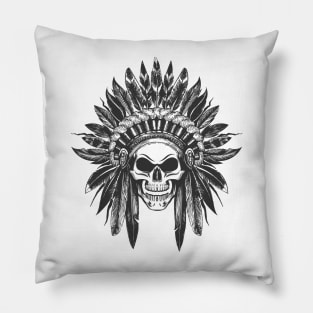 Native American Indian skull in War Headdress Pillow