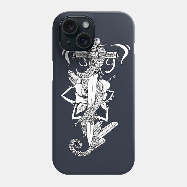 Cool black and white dragon ink tattoo design Phone Case by MiaArt365