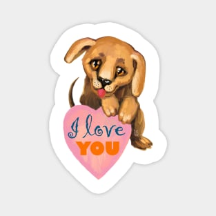 Cute dog. Baby pets. Puppy friendship love. Magnet