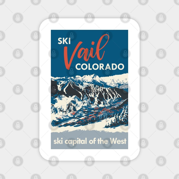 Blue Vail Colorado Vintage Ski Poster Magnet by ROEDERcraft