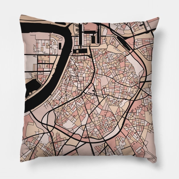 Antwerp Map Pattern in Soft Pink Pastels Pillow by PatternMaps