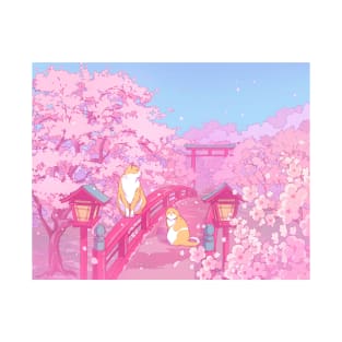 The Japanese  shrine, cute cats, and pink sakura blossom T-Shirt