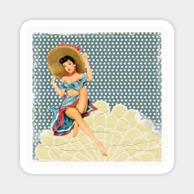 Vintage Pinup Girl Sunhat Retro Pin Up Girl Magnet by DANPUBLIC