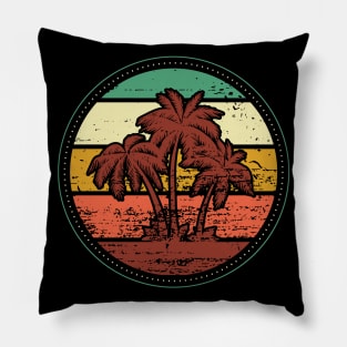 Palm Tree Vintage Retro Style Tropical Beach Sunset Pillow