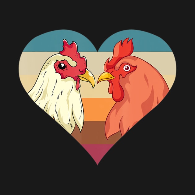 Farmer Chicken Couple Retro Farm Animal Heart Chicken by Zak N mccarville