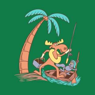 Rocky Bullwinkle on Canoe T-Shirt