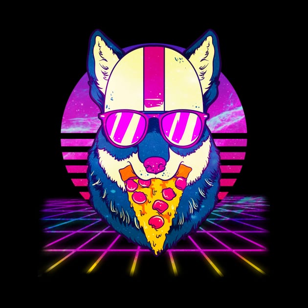 Awesome Retro Vaporwave EDM Cute Cat Pizza by theperfectpresents