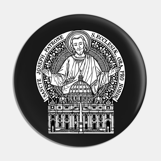 St. Joseph Patron of the Church (Version 2) - Black Bkg Pin by DeoGratias