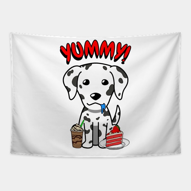 Cute dalmatian dog is having coffee and cake Tapestry by Pet Station