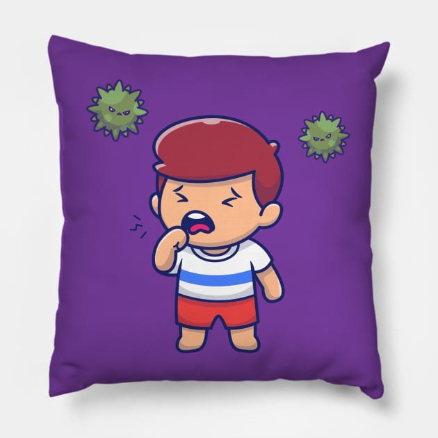 Cute Boy With Fever And Flu Cartoon Pillow by Catalyst Labs