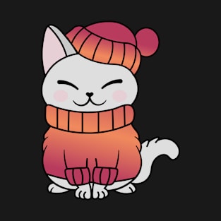 Cute Cozy Colorful Snow Winter Cat Kitty T-Shirt
