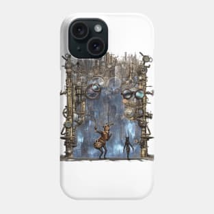 Cat Walking into Gothic Steampunk City Phone Case