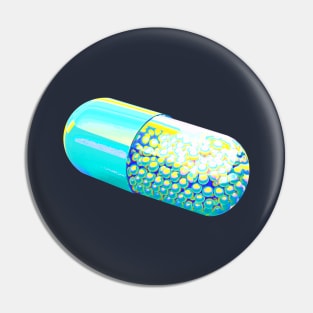 Blue Holographic Capsule On Chartreuse background Pin