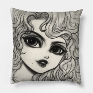 Portrait of a young curly hair girl Pillow