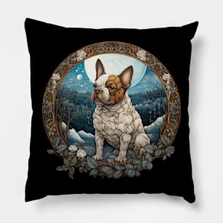 White and Tan Frenchie Illustration Pillow