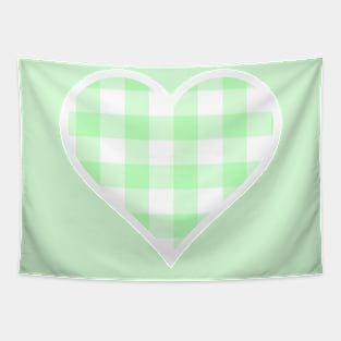 Soft Green and White Buffalo Plaid Heart Tapestry