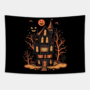 Haunted House Halloween T-Shirt, Spooky Mansion Tee, Horror, Eerie Estate Crewneck, Creepy Dwelling Top, Unisex Shirt Tapestry