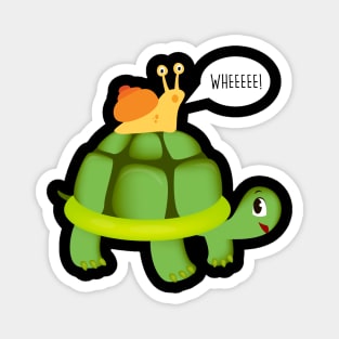 Cute Snail Riding on Turtle Yelling Whee Animals Magnet