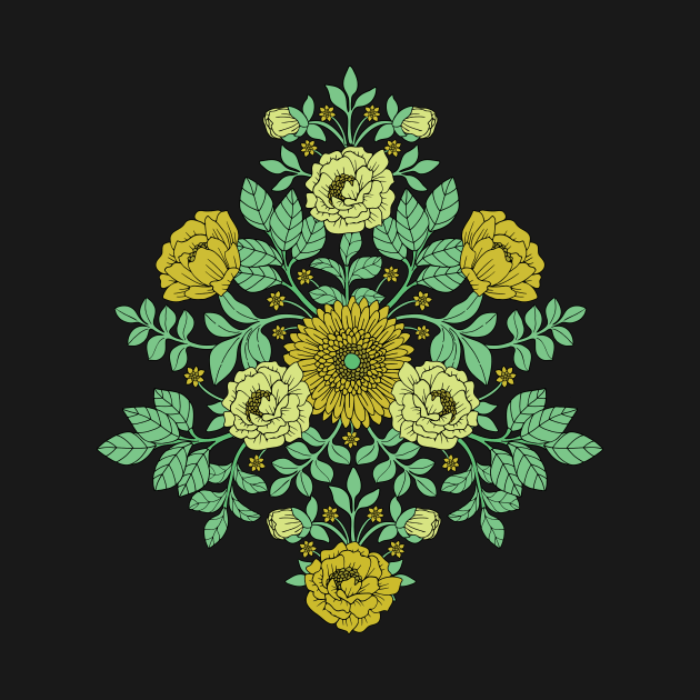 Seafoam Green, Mustard Yellow and Navy Blue Floral by somecallmebeth