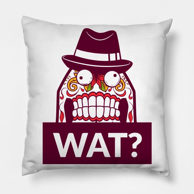 Sugar Skull Wat ? Maroon Red Pillow by Aventi